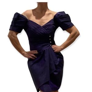Vintage 80s Samir Purple Knee Length Prom Formal Dress, 10 medium